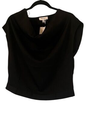 Gilli Black Draped Cowl Neck Cap Sleeve Blouse